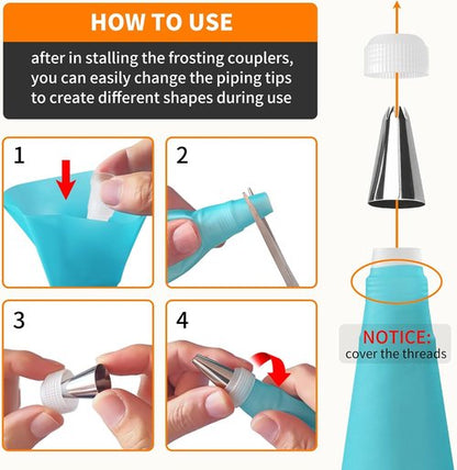ALLTOP Piping Bags and Tips Set | Ultimate Cake Decorating Kit with 100 Disposable Bags & 12 Frosting Tips