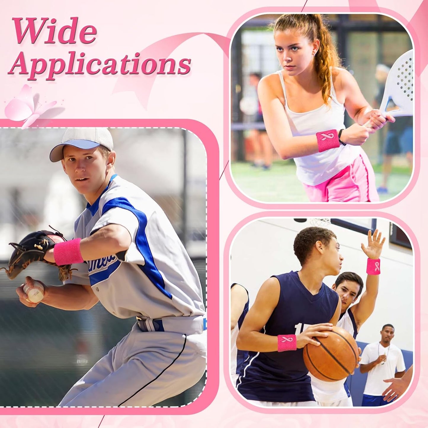 Skiennix Breast Cancer Awareness Wristbands - Pink Ribbon Elastic Sports Bands | 12/24/48 Pcs for Youth & Adults