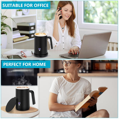 Rommeka Self Heating Coffee Mug, 12oz Temperature Control Smart Mug with Lid, Smart Coffee Mug with LCD Display (122-140°F) for Warming and Heating Coffee, Beverage, Milk, Tea