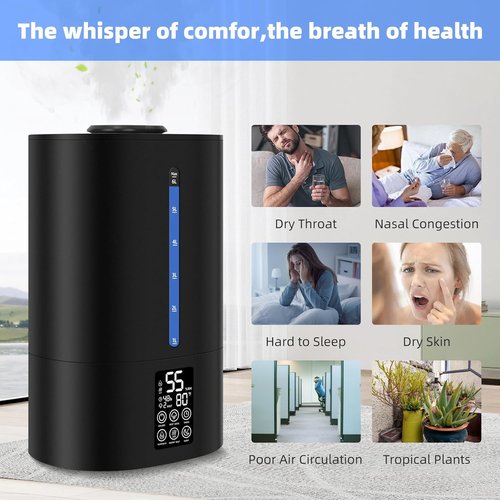 6L Humidifiers for Bedroom Large Room Home,Cool and Warm Humidifier for Baby and Plants Hot Mist Top Fill Desk Humidifier Oil Diffuser,Quiet,Auto Mode,360°Nozzle-Midnight Black(2026 Upgraded)