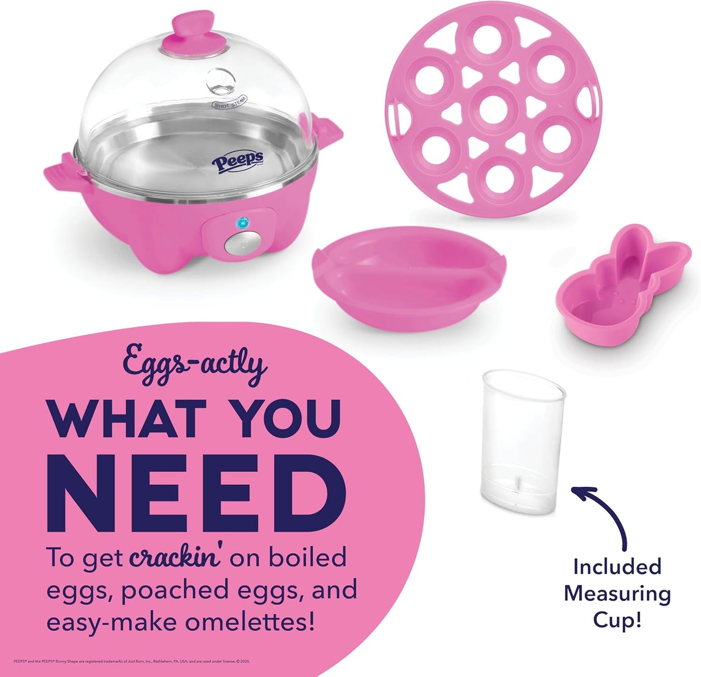 PEEPS & Dash Rapid Egg Cooker - Boil, Poach & Steam Up to 7 Eggs - Dishwasher Safe & BPA Free - Pink