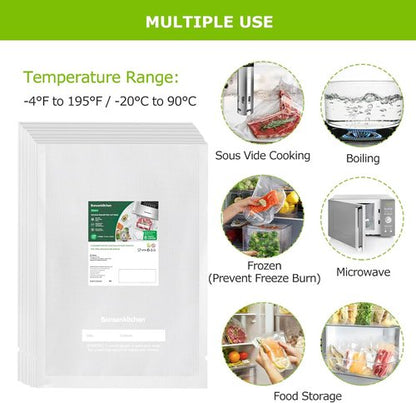Bonsenkitchen Vacuum Sealer Bags - Heavy Duty Food Grade, BPA Free, 100 Gallon, 11" x 16" Size | Ideal for Meal Prep & Sous Vide Cooking