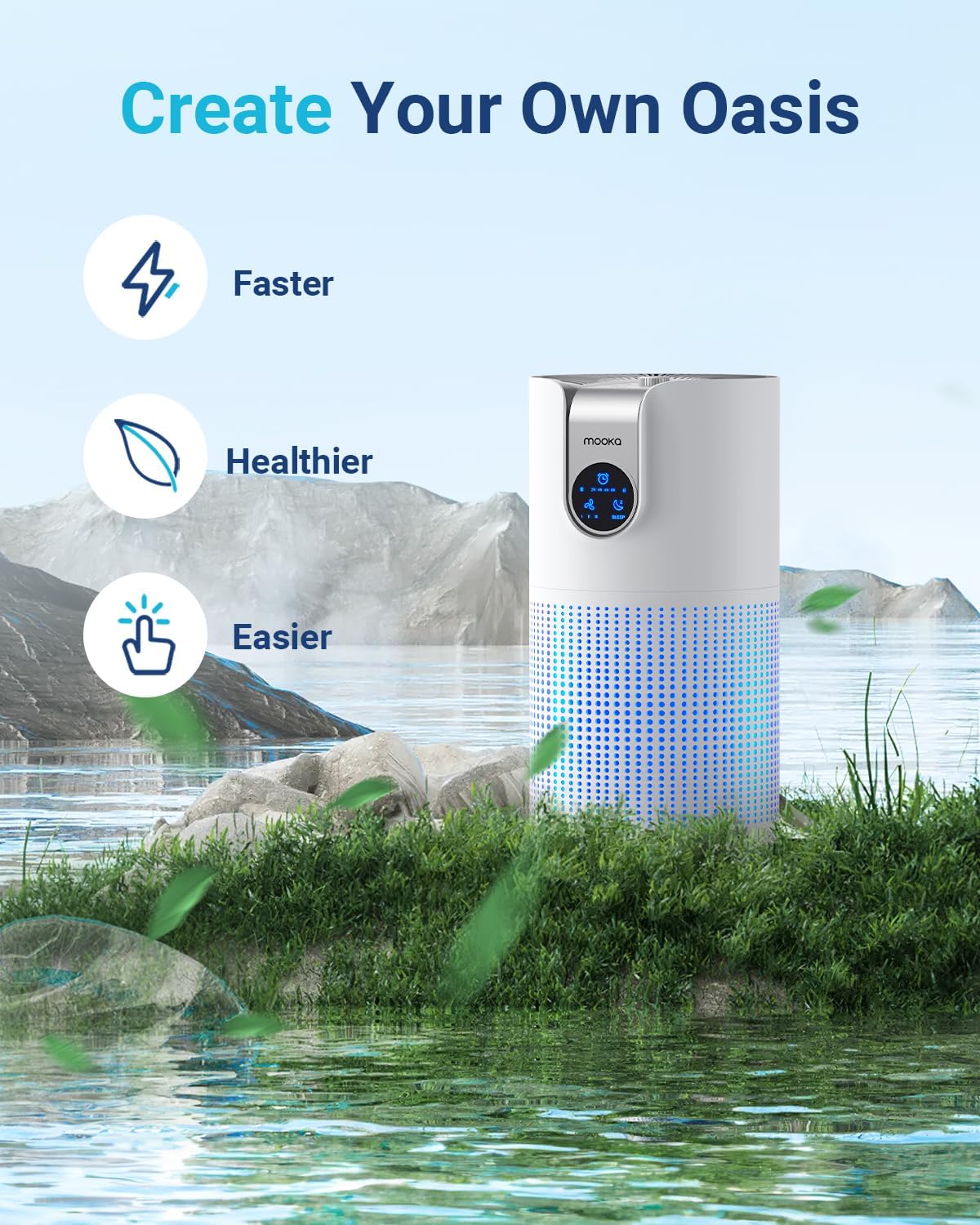 MOOKA HEPA Air Purifier - Large Room Coverage Up to 1500ft² | Quiet 15dB with Aromatherapy for Pets & Odor Removal