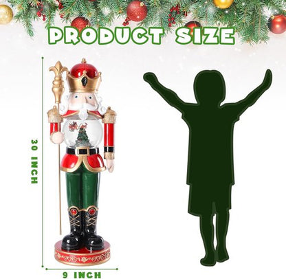 Bdor Large Luxury Nutcracker Soldier - 30 Inch Rotating Reindeer Snow Globe | Handcrafted Christmas Decoration