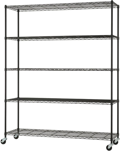 5-Tier Adjustable Wire Shelving by [Brand Name] - NSF Certified Kitchen & Garage Storage Rack | 500-2500 lb Capacity, 60” x 18” x 72”, Black