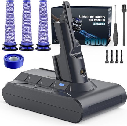 Keenstone 8000mAh Li-Ion Battery Replacement for V7 Vacuum Cleaners | Includes 3 Filters & 1 Post-Filter