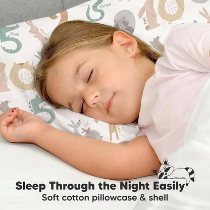 KeaBabies Toddler Pillow with Pillowcase, Jumbo 14X20 - Soft Organic Cotton Toddler Pillows for Sleeping - Machine Washable - Perfect for Travel, Toddler Bed Set (Wild Count)