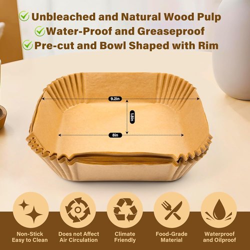 Air Fryer Liners - 150 Pcs Disposable Parchment Paper | 8" Square Non-Stick Baking & Roasting