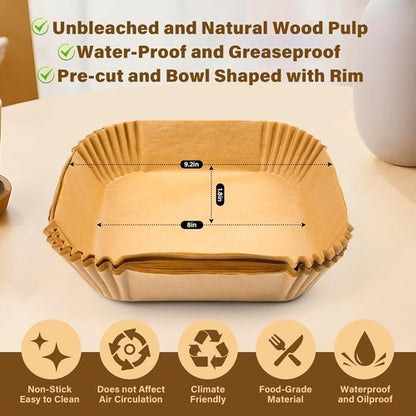 Air Fryer Liners - 150 Pcs Disposable Parchment Paper | 8" Square Non-Stick Baking & Roasting