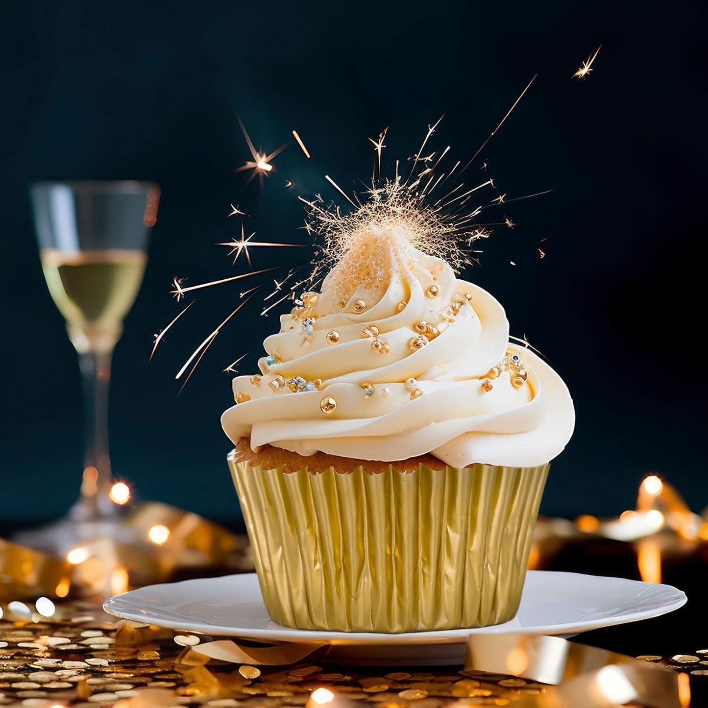 Whaline Graduation Foil Cupcake Liners - 300 Pcs Black, Silver & Gold Metallic Baking Cups for Parties