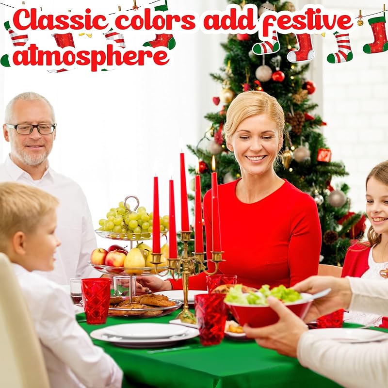Patelai 12 Pcs Christmas Tablecloths, 54 x 108 Inch, Red & Dark Green - Waterproof Disposable Rectangle Table Covers (Variation: Red, Dark Green+12+54 x 108 Inch)