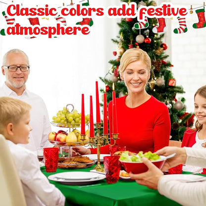 Patelai 12 Pcs Christmas Tablecloths, 54 x 108 Inch, Red & Dark Green - Waterproof Disposable Rectangle Table Covers (Variation: Red, Dark Green+12+54 x 108 Inch)
