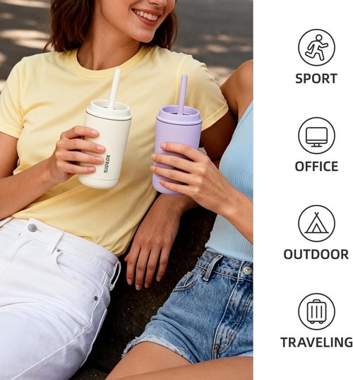 BJPKPK Insulated Tumbler - 20 oz Stainless Steel Travel Mug with Lid & Straw | Light Pink, Spill-Proof Design