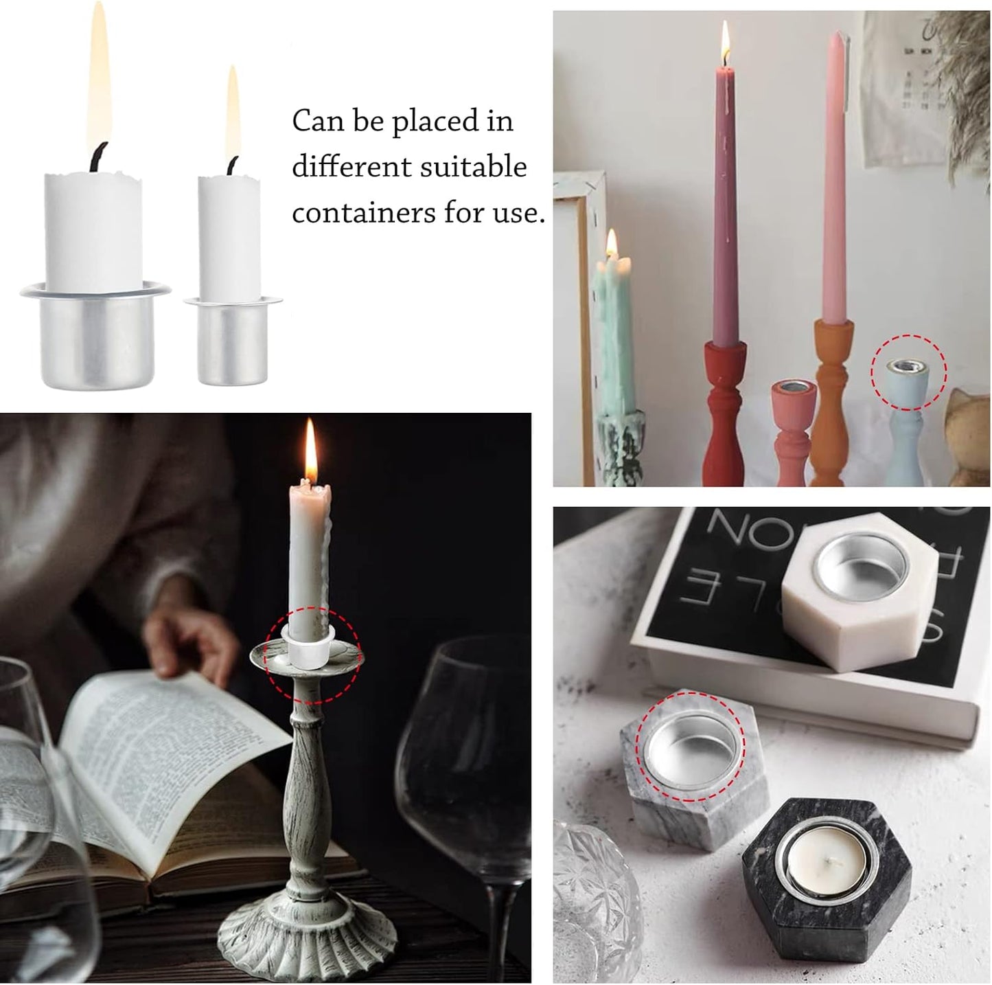 PH PandaHall Mini Metal Candle Holders - 40pcs Aluminum Drip Protectors for Taper Candles | 0.47 & 0.79 Inch