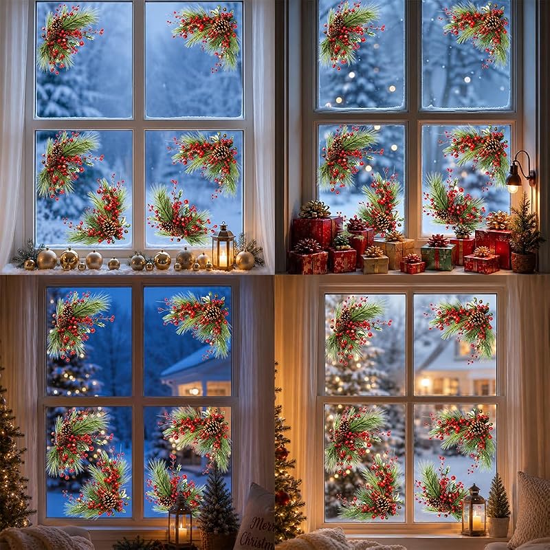 Christmas Window Clings - Ornament 3, Static Reusable Décor for Glass Doors & Windows