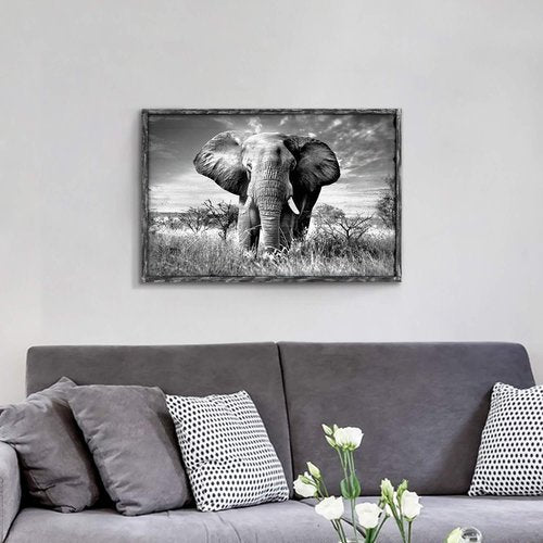 Elephant Picture Wooden Wall Art: African Wild Animals Artwork Framed Painting Print for Living Room (36''W x 24''H,Multi-Sized)