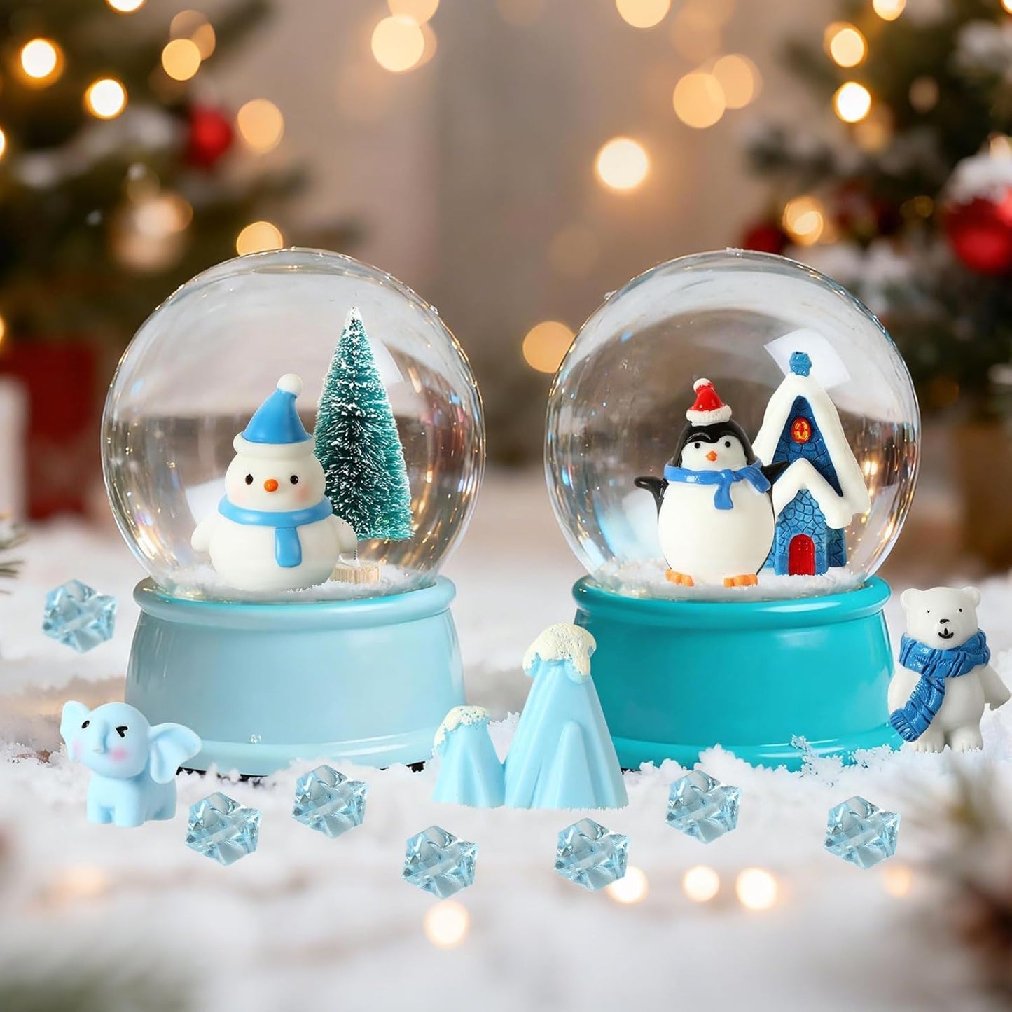 PETKNOWS Miniature Winter Figurines - Blue Ice Cube Ornaments for Christmas Tree & Desktop Decor