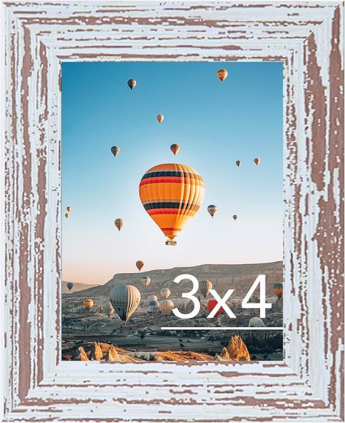 JCJMY 3x4 Picture Frame - Rustic White Wall Hanging & Tabletop Display | Shatter-Resistant Plexiglass