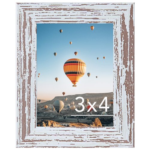 JCJMY 3x4 Picture Frame Rustic White for Wall Hanging or Tabletop, Wall Mounting Horizontally or Vertically, 3 x 4 Wall Gallery Poster Photo Frame with Shatter Resistant Plexiglass, Rustic White
