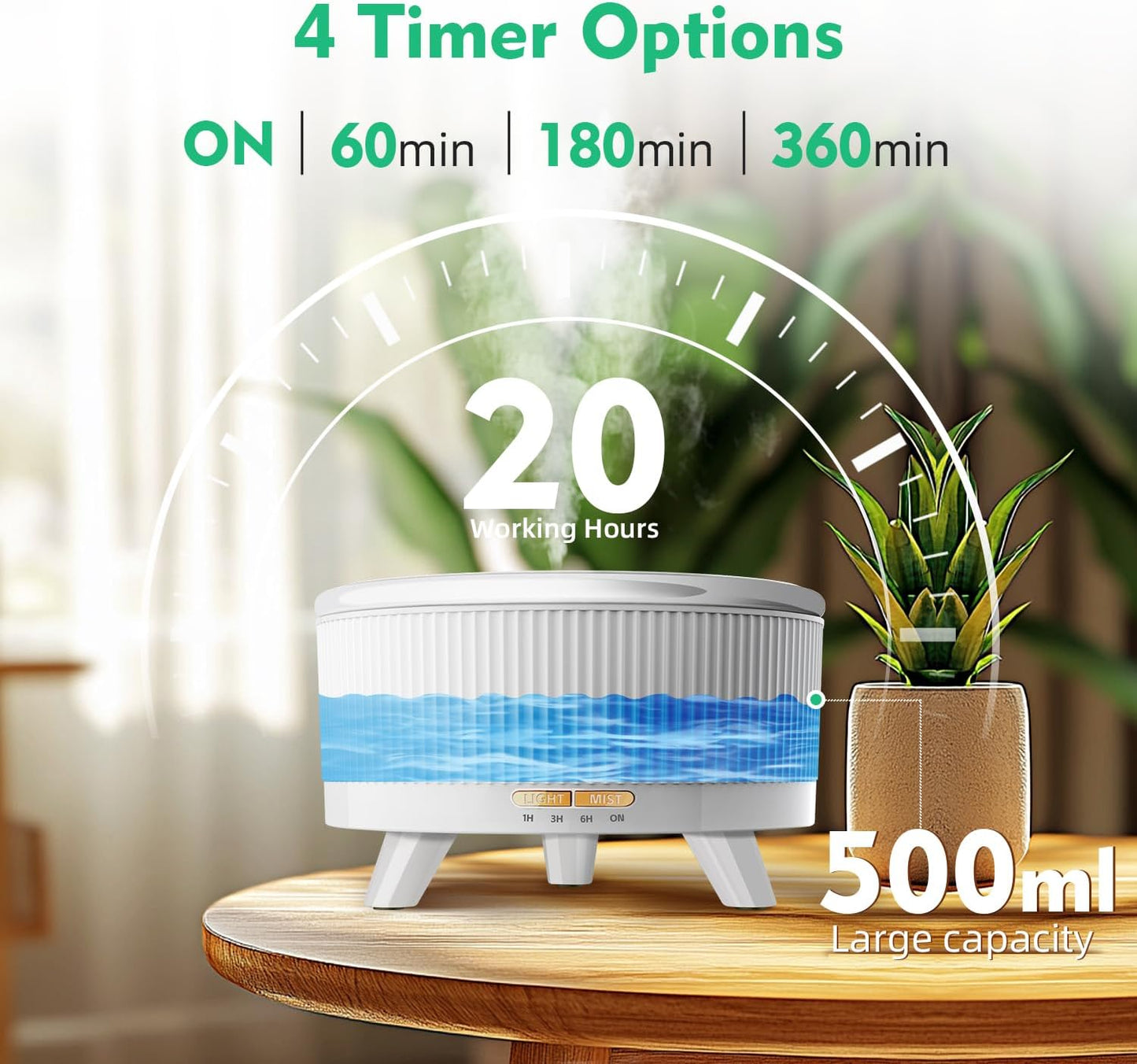 Skiennix Essential Oil Diffuser - 500ML Ultrasonic Humidifier with Remote, 20-Hour Aromatherapy & 7 Color Lights