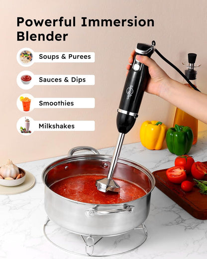 Sangcon Handheld Immersion Blender - 3-in-1 Electric Mixer with Stainless Steel Blade & Attachments | Black