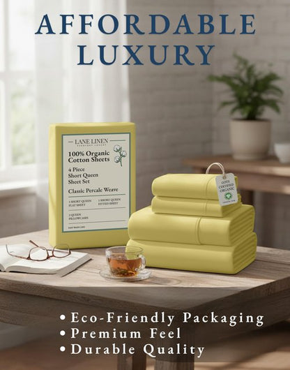 LANE LINEN RV Queen Sheets Set, 4Pc 100% Organic Cotton Bed Sheets Short Queen Size, Soft, Percale Weave, Luxury Hotel Sheets RV Queen Size, Breathable RV Queen Sheets Deep Pocket Upto 15" - Cocoon