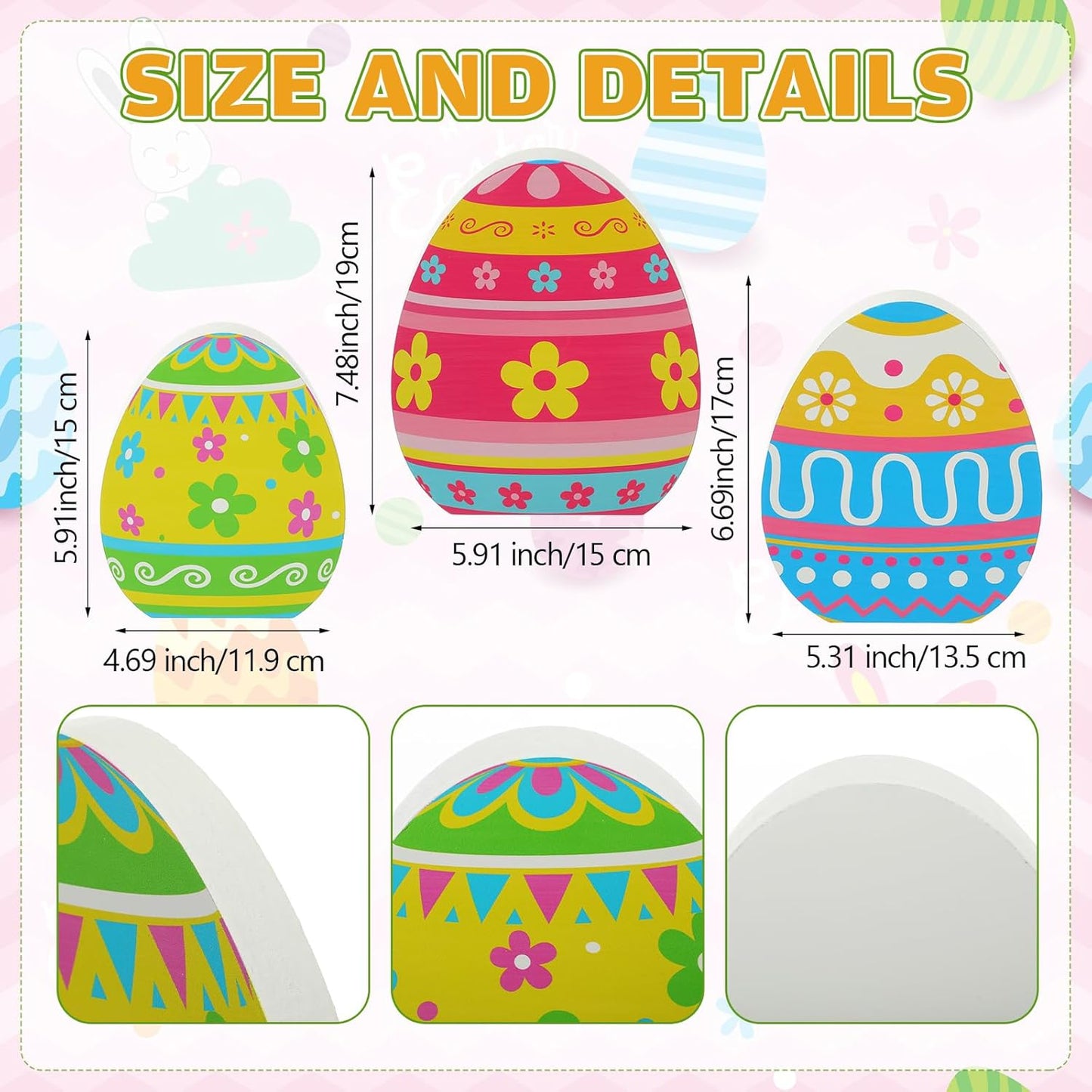 Threan Easter Egg Table Decorations - 3 Pcs Wooden Centerpiece Signs for Spring Home & Party Decor