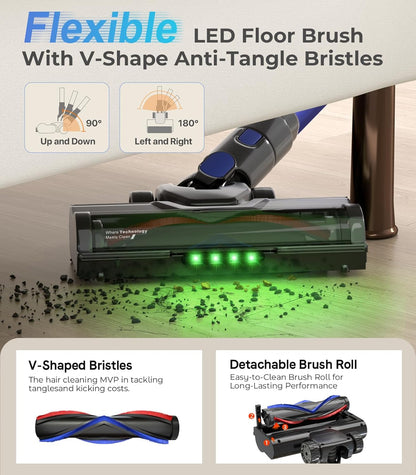 Skiennix Cordless Vacuum Cleaner - 550W, 50KPa Suction, 45 Mins Runtime | Anti-Tangle Brush & LED Display for Home & Car