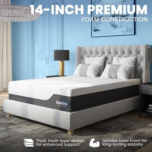 Classic Brands Cool Gel Chill Memory Foam Mattress - 14-Inch with 2 Bonus Pillows | CertiPUR-US Certified | Queen Size
