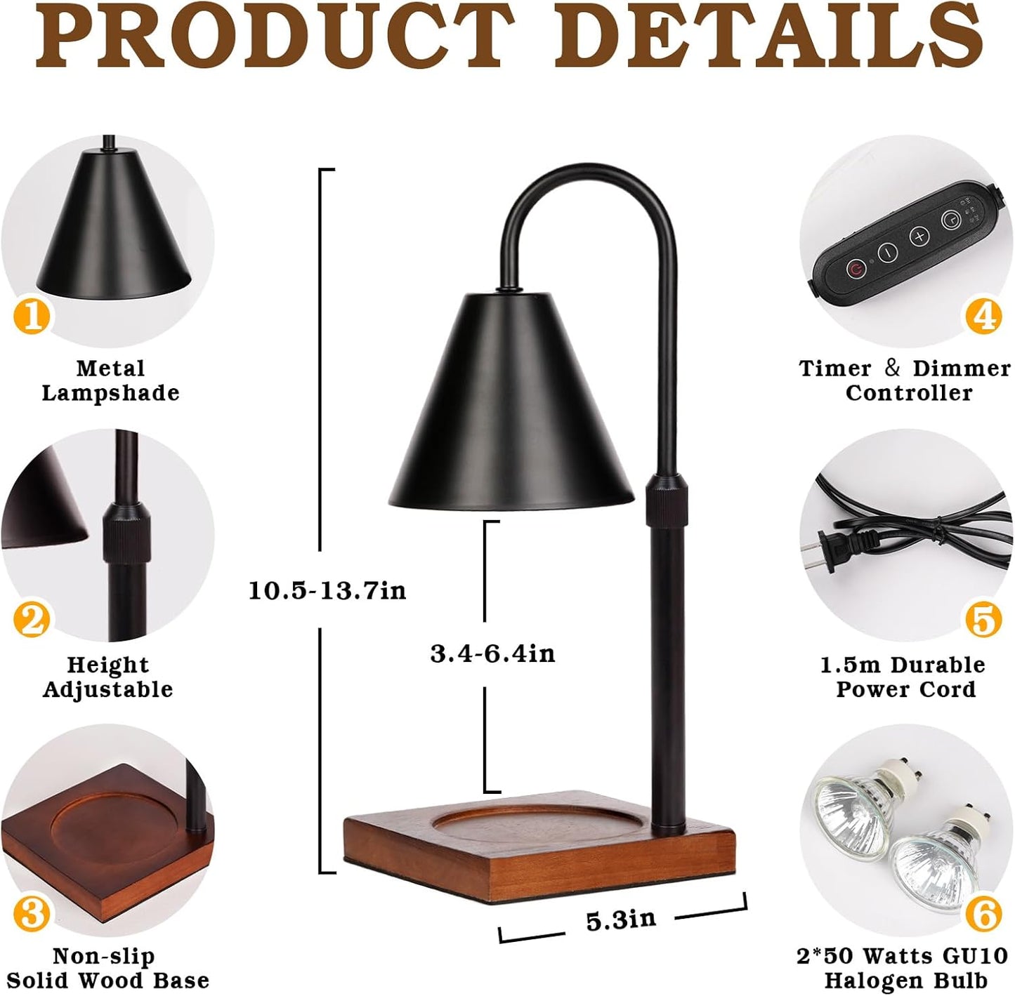 Skiennix Candle Warmer Lamp - Dimmable & Timer Feature | Adjustable Black Design for Cozy Home Decor