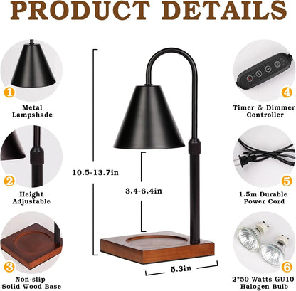 Skiennix Candle Warmer Lamp - Dimmable & Timer Feature | Adjustable Black Design for Cozy Home Decor