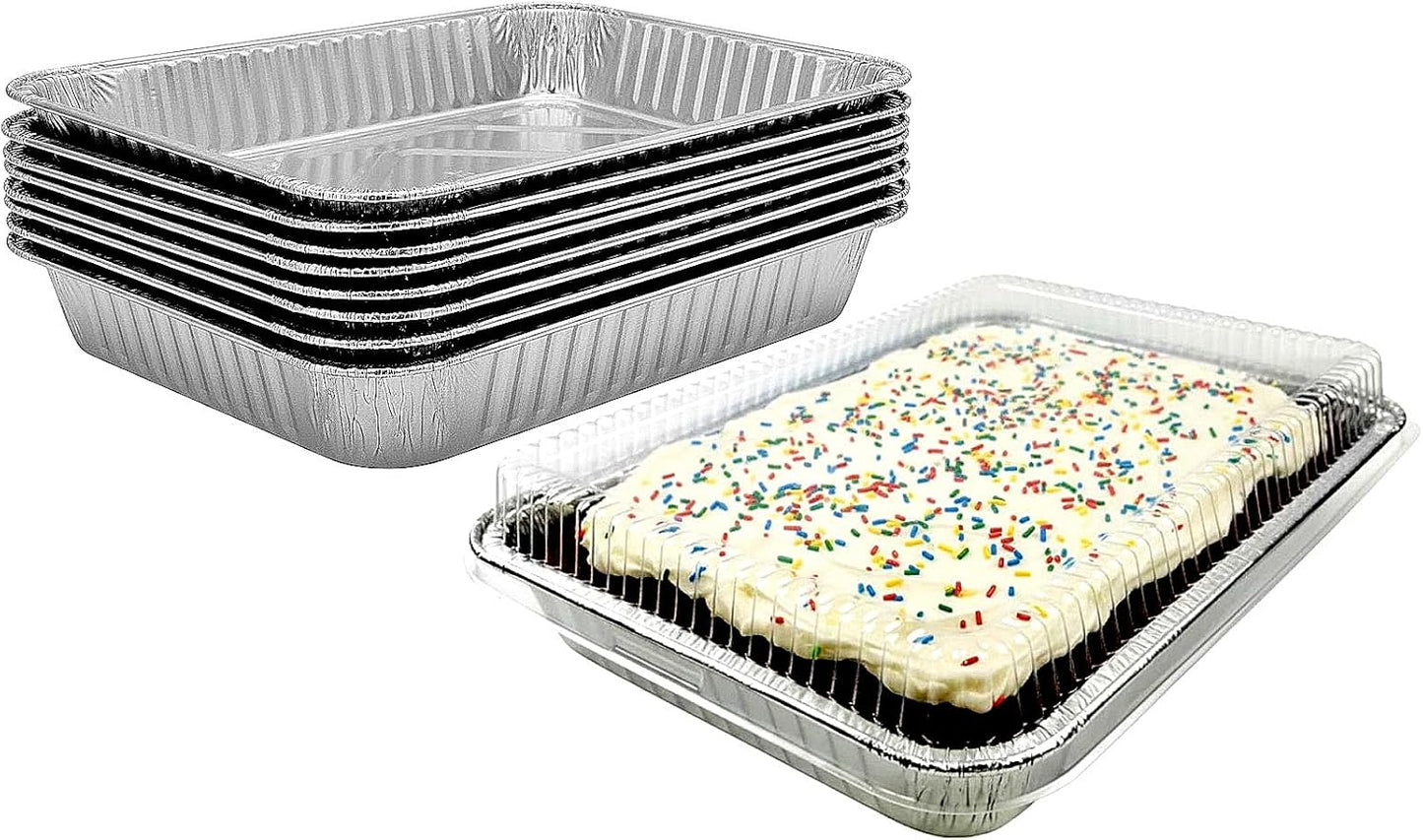 PACTOGO Disposable Aluminum Foil Cake Pans with Dome Lids - 13" x 9" x 2" | 108 Oz for Baking & Storing (12 Sets)
