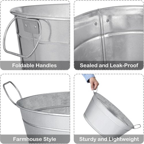 Large 6-Gallon Galvanized Tin Beverage Tub, 20x14x10 inches (Pack of 2)