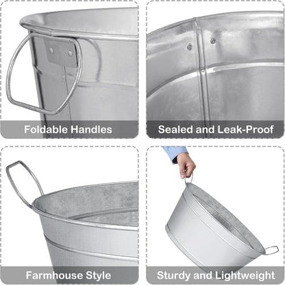 Large 6-Gallon Galvanized Tin Beverage Tub, 20x14x10 inches (Pack of 2)
