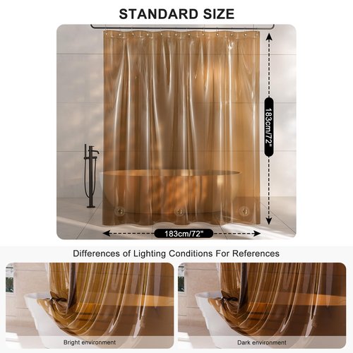 AmazerBath Shower Curtain Liner, 100% EVA Soft Clear Amber Heavy Duty Shower Curtain and Liner 2-in-1, 72x72 Luxury Plastic Weighted Bathroom Shower Liner, 12 Rustproof Grommets & 3 Heavyweight Stones