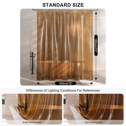 AmazerBath Shower Curtain Liner, 100% EVA Soft Clear Amber Heavy Duty Shower Curtain and Liner 2-in-1, 72x72 Luxury Plastic Weighted Bathroom Shower Liner, 12 Rustproof Grommets & 3 Heavyweight Stones