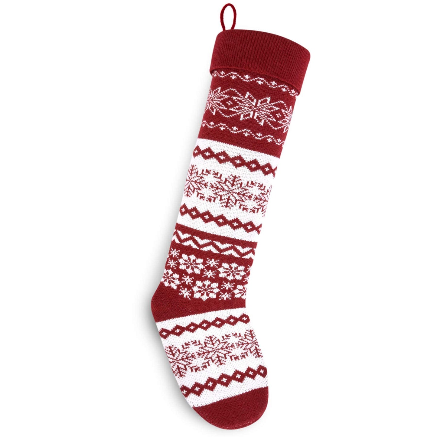 26-Inch Large Nordic Style Knitted Christmas Stockings in Burgundy/White for Stuffers & Mantel, Wall, & Staircase Decoration