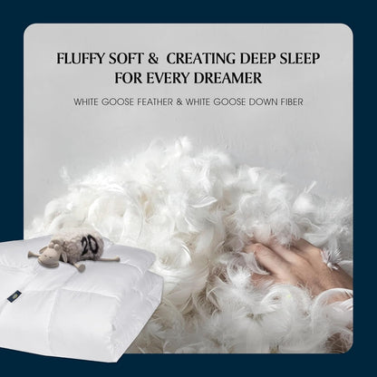 Serta Goose Feather Down Comforter - Hotel Luxury Hypoallergenic Twin Size Duvet Insert | 100% Cotton, 68 x 90 Inch, White
