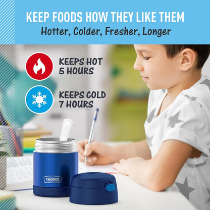 THERMOS FUNTAINER 10 Ounce Kids Food Jar - Stainless Steel Vacuum Insulated with Folding Spoon | Navy