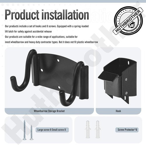 Huthbrother Wheelbarrow Storage Bracket - 90 lbs Capacity with Top Lift Latch | Maximize Garden Space