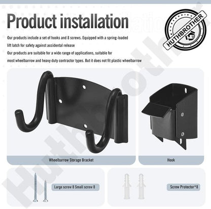 Huthbrother Wheelbarrow Storage Bracket - 90 lbs Capacity with Top Lift Latch | Maximize Garden Space
