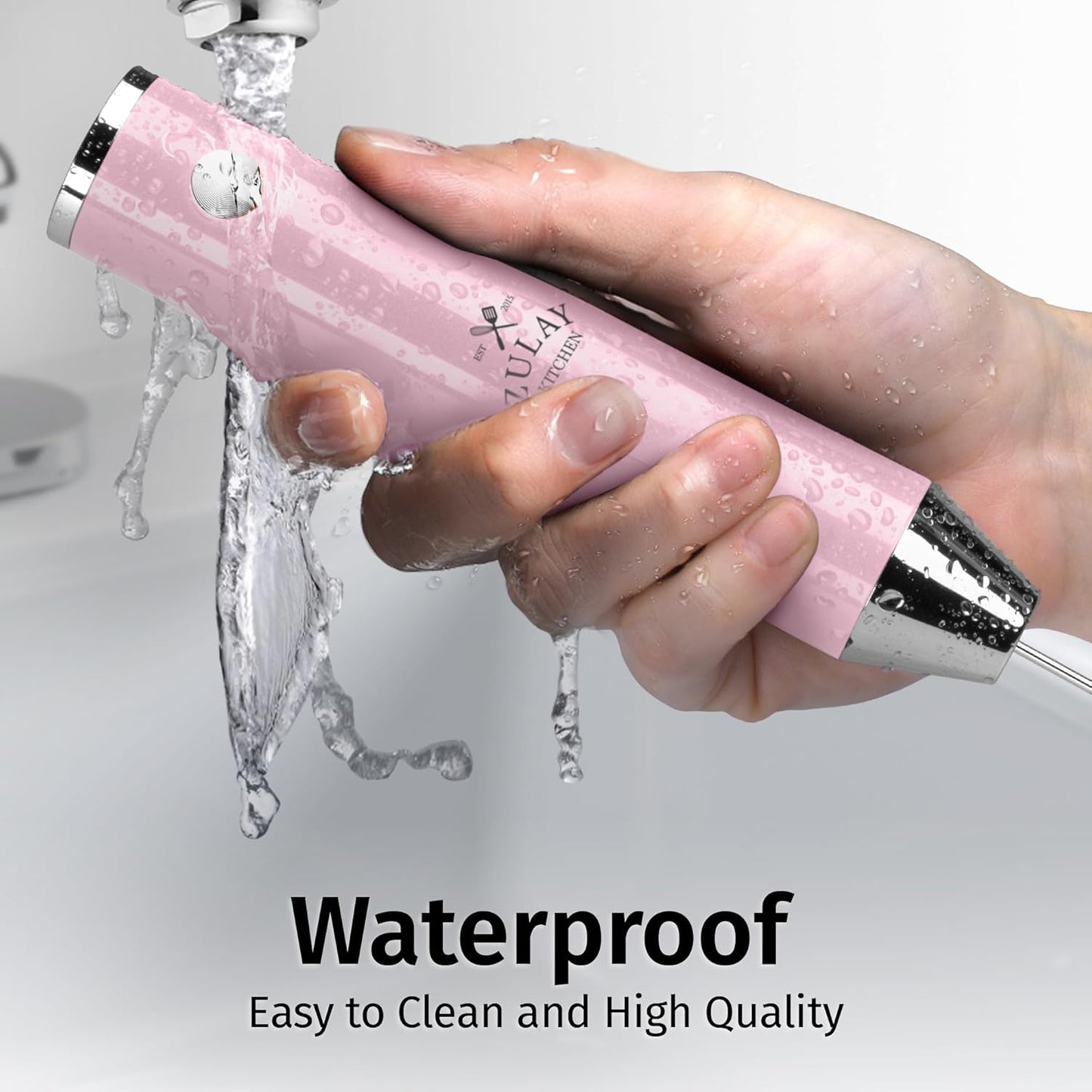 Zulay Kitchen Rechargeable Milk Frother - Powerful 2-Speed Motor, Waterproof Design | Pink Bubblegum Color