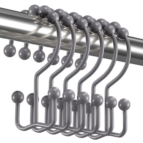 Titanker Shower Curtain Hooks Rings, Rust-Resistant Metal Double Glide Shower Hooks for Bathroom Shower Rods Curtains, Set of 12 Hooks - Neutral Gray