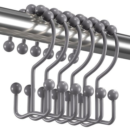 Titanker Shower Curtain Hooks Rings, Rust-Resistant Metal Double Glide Shower Hooks for Bathroom Shower Rods Curtains, Set of 12 Hooks - Neutral Gray