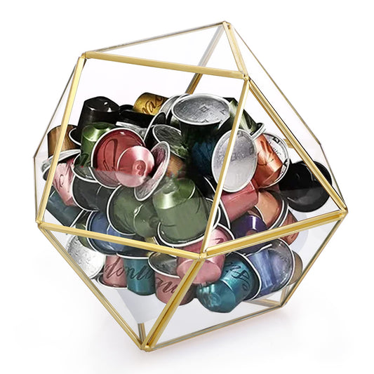 ELLDOO Black Glass Coffee Pods Holder, 15 Sided Geometric Box Coffee Pod Organizer for K Cup Espresso, Tea Bags Sugar Packets Coffee Capsule Storage Holder for Kitchen Coffee Bar Office Counter