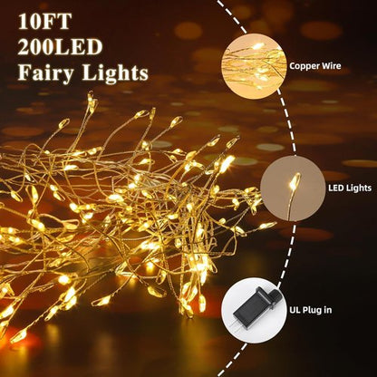 Fairy Lights 10 Feet - 200 LEDs Waterproof String Lights with Remote | 8 Lighting Modes for Bedroom & Wedding, Warm White
