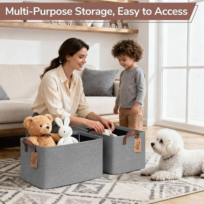 CHICVITA Large Storage Baskets - Foldable Organizers for Clothes & Toys | 16.8" x 11" x 9.8", Gray