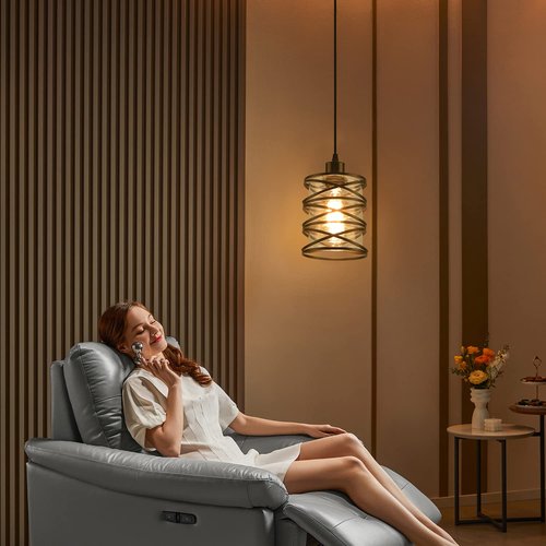 IHENGYANLT 2 Pack Black Spiral Cage Pendant Lights with Clear Glass Shade, Suitable for Kitchen Island, Dining Table, Entryway, Restaurant