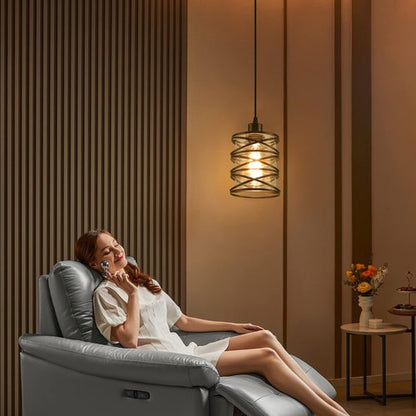 IHENGYANLT 2 Pack Black Spiral Cage Pendant Lights with Clear Glass Shade, Suitable for Kitchen Island, Dining Table, Entryway, Restaurant