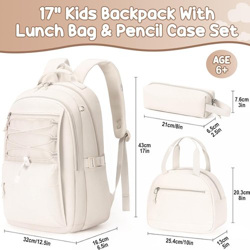 Fimibuke Kids Backpack - 3-Piece Waterproof Set with Lunch Box & Pencil Case | Lightweight Bookbag for School